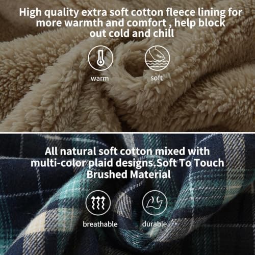Elesuit Men's Full Zip Fleece Flannel Jacket Shirt Plaid Cotton Hoodie Coat