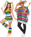 6 Pcs Halloween Pinata Couple Costume Set Costumes Mexican Cinco De Mayo Outfit for Couple Fiesta Dress Cosplay