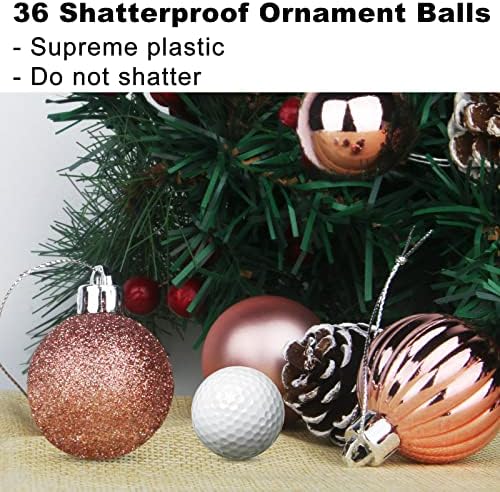 Rose Pink 2.5" Christmas Balls Christmas Tree Decoration Ornaments Shatterproof Hanging Balls for Birthday Halloween Holiday Wedding Decorations Set of 36pcs
