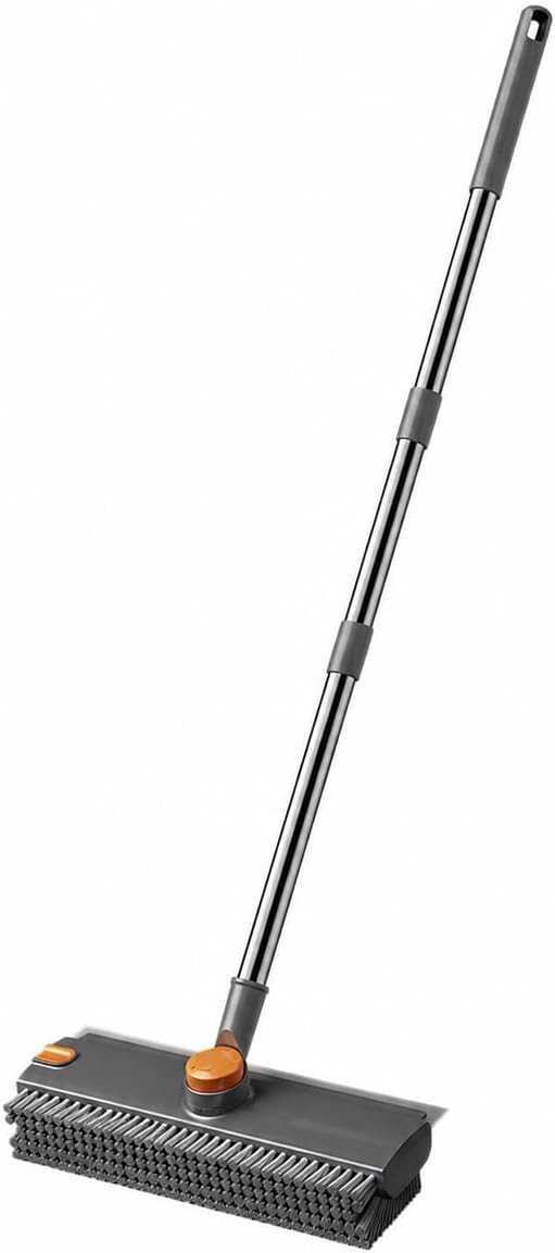 Floor Scrub Brush with Long Handle, V-Shaped Grout Brush and Squeegee for Tile, Bathroom, Shower, Gray (Floor Brush)