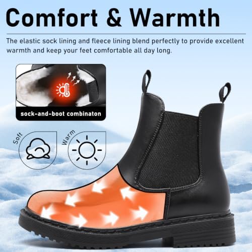 Womens Winter Chelsea Boots Warm Faux Fur Lined Chunky Lug Ankle Booties