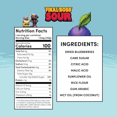 Final Boss Sour Fruit Candy, Sour Blueberries, Level 1, 10 Pack
