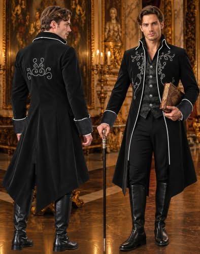 SIAEAMRG Mens Renaissance Pirate Halloween Costume Vampire Jackets Tailcoat