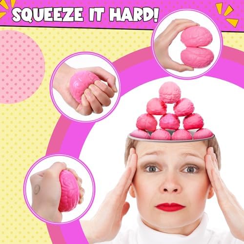 Skylety 100 Pcs Brain Balls Bulk Halloween Funny Toy, Pink, Medium