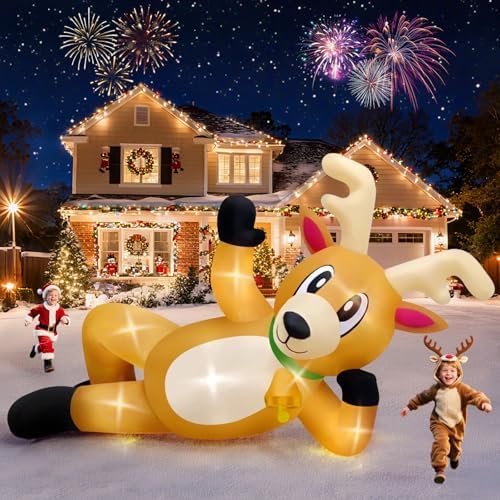 Kalolary 10.5FT Long Christmas Inflatable Lying Reindeer Outdoor Decoration