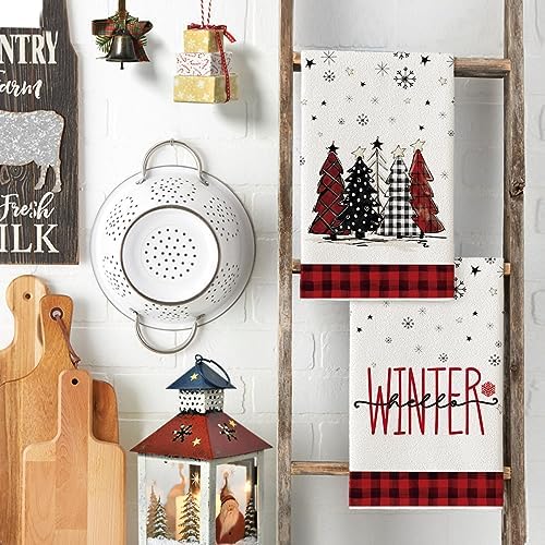 Artoid Mode Red Black Snowman Christmas Kitchen Towels Set of 4 18x26 Inch