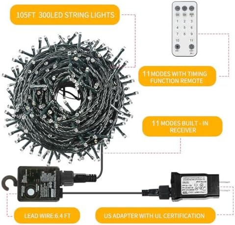 300 LED Warm White to Multicolor Christmas Tree Lights Outdoor