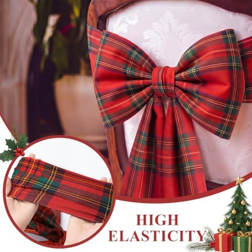 Thiccywoov 6 Pcs Christmas Chair Bows Decorations 25 x 14 in, Red Tartan