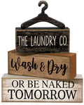 Moucuny 4 Pcs Farmhouse Laundry Room Decor Stacked Blocks Rustic Home Decor