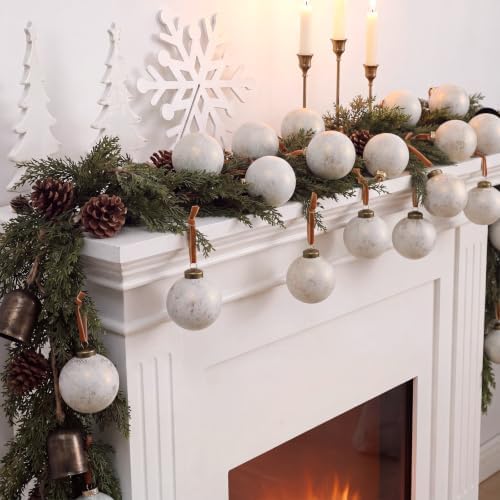 Yunlly 12 Pcs Neutral Christmas Ornament, Ivory White, 4''