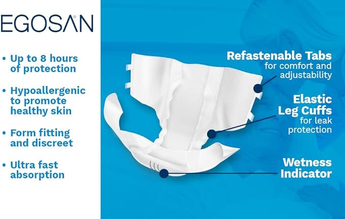 Egosan Maxi Incontinence Disposable Adult Diaper Brief Maximum Absorbency and Adjustable Tabs for Men and Women (Medium Case, 60-Count)
