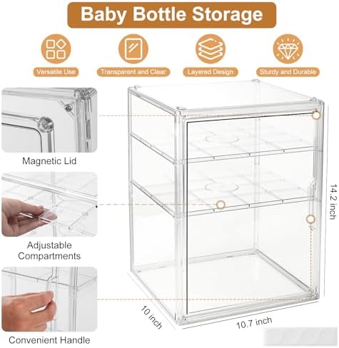 ERTIUANIO Baby Bottle Organizer – 3 Tier Acrylic Bottle Storage Organizer container, Clear Plastic Bottle Station Organizers Drawers for Countertop Kitchen Cabinet Vanity, Bathroom, Gifts for New Mom