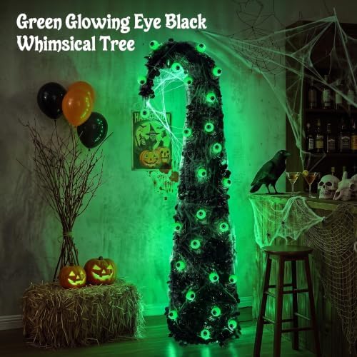 Brizled Prelit Black Halloween Tree, 5 ft Lighted Fall Tree with Lights