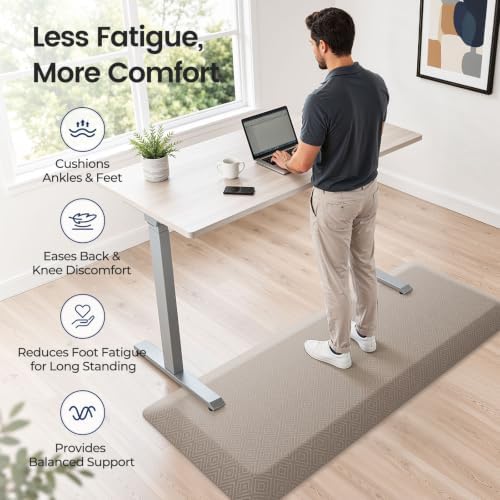 1" Extra Thick Anti Fatigue Kitchen Mats for Floor Standing Desk Mat, Khaki