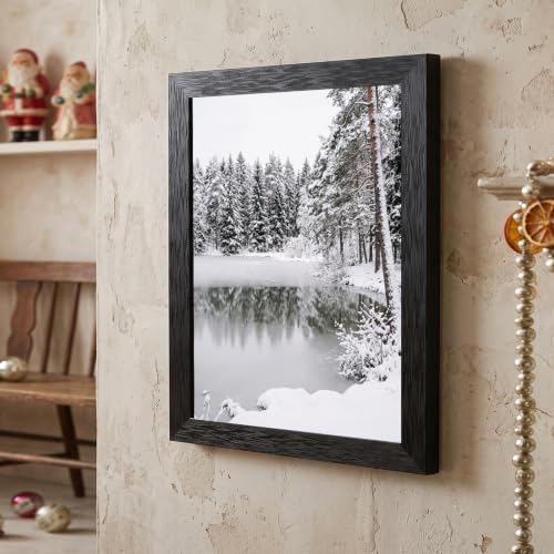 Framed Frozen Pond Canvas Wall Art, Winter Pines, Black Frame Inch 16x20