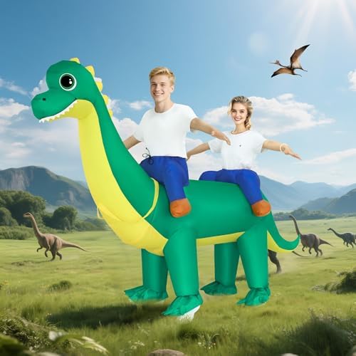 XYJKIDSES Couple Inflatable Dinosaur Costume for Adult Halloween Blow Up Costumes 2 Person Funny Ride On Brachiosaurus Costumes for Men Women Cosplay