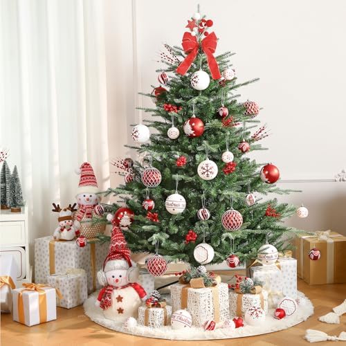 SHareconn 100MM/4 Inch 9PCS Large Christmas Balls Ornaments, Red and White