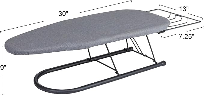 Household Essentials Tabletop Ironing Board, Durable Board with Iron Rest, Includes Door Hang, Perfect for Dorms and Small Spaces, Black with Grey Cover