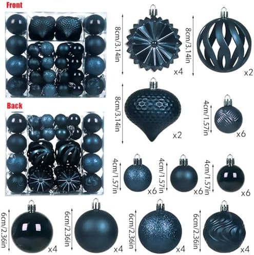 Christmas Tree Balls Ornaments Set, 48 Pcs Shatterproof Plastic Decorative Baubles Shiny Hanging Ball Ornaments for Xmas Tree Holiday Party Wedding Decoration, Dark Blue