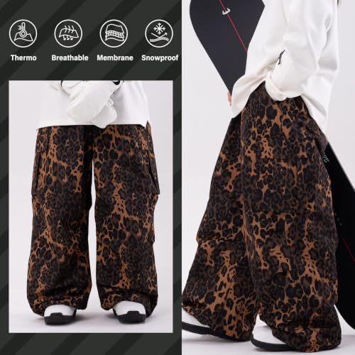 SNOWVERB Loose Fit Snowboard Leopard Ski Snow Baggy Pants for Men and Women