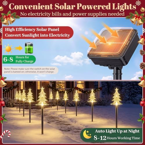 TOWPONICS Solar Christmas Tree Pathway Lights Outdoor Decoration, 10 PCS