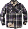Men's Sherpa Cotton Flannel Shirt Jacket Plaid Button Coat Pocket