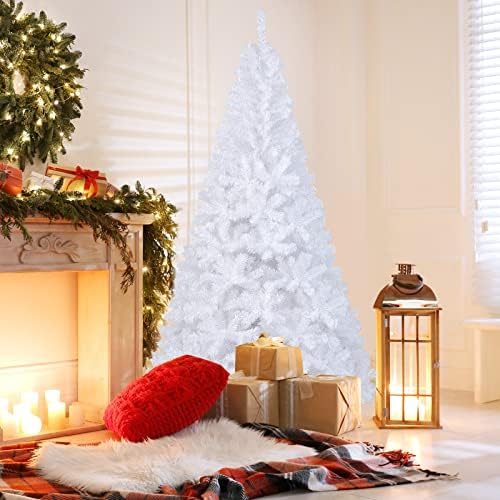 7Ft Artificial White Christmas Tree, Pine Tree with Solid Metal Legs & Pine Needles, Ideal for Indoor & Outdoor Home, Office, Holiday Decoration