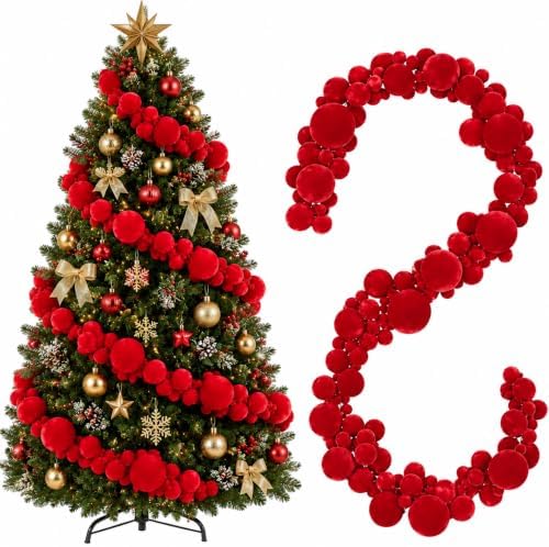 2 Pcs 9 ft Red Velvet Christmas Ball Ornament Garland