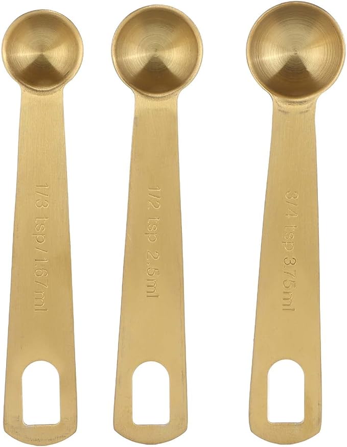 LiebeWH 18PCS Measuring Cups and Spoons Set, Stainless Steel Measuring Spoon and Cup Set, Gold with 7 Cups 10 Spoons Scale Plate Buckle, for Cooking Baking Coffee
