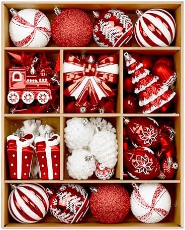 Alupssuc 82pcs Classic Christmas Balls Ornaments Set, Red and White