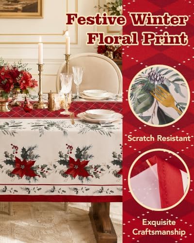 Square Christmas Tablecloth, Holiday Dining Decor, 54x54 Inch