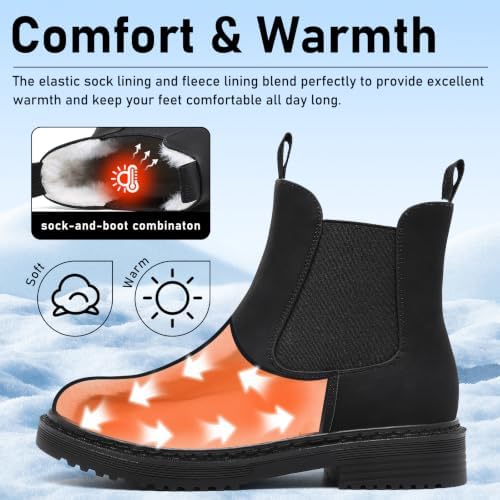 Womens Winter Chelsea Boots Warm Faux Fur Lined Chunky Lug Ankle Booties