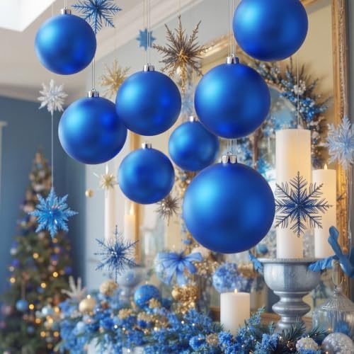 Threan 6 Inch Large Blue Matte Christmas Ball Ornaments for Christmas Tree