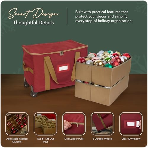 Covermates Rolling Adjustable Ornament Storage Bag, 19.25"W x 13"D x 12.5"H