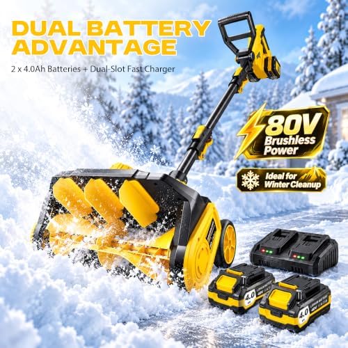 40V Cordless Snow Shovel, 17" Brushless Electric Snow Blower