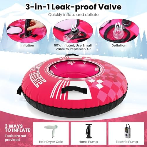 Goplus Inflatable Snow Tube, 42" Heavy-Duty Snow Sledding Tube with Detachable Tow Strap, Thickened Bottom, 3-in-1 Valve, Handles, Winter Outdoor Fun Toy for Kids & Adults, Christmas Birthday
