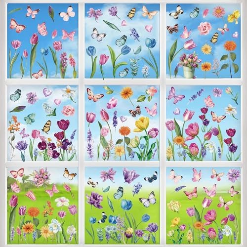 Spring Flower Window clings Decorations Decals Stickers for Office Home