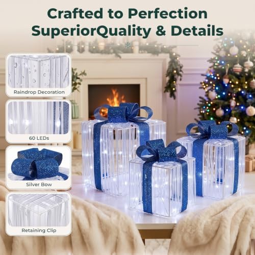 Christmas Decorations,Set of 3 Christmas Lighted Gift Boxes
