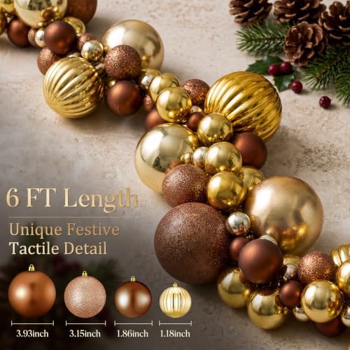6 ft Christmas Ball Garland, Gold, Brown