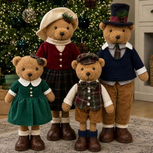 Christmas Decorations - Plush Bear Family Set of 4 - Indoor Home Decor