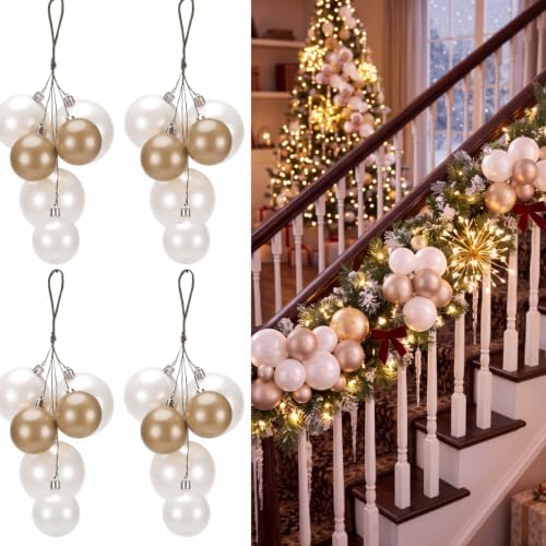 Roowest 4 Sets Large Gold White Christmas Ball Clusters Ornaments Decor