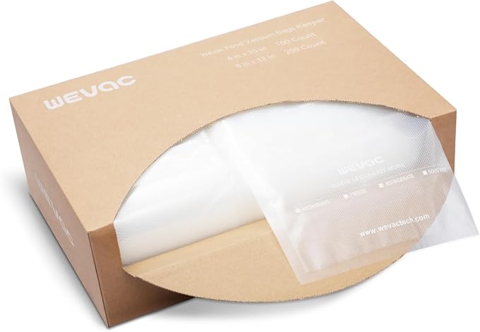 Wevac Vacuum Sealer Bags, Quart 8"x12" 200 Count, Pint 6"x10" 100 Count | Two Sizes in One Box, BPA Free, Commercial Grade Textured PreCut Bags,Compatible with Food Saver Machines, Sous Vide Cooking