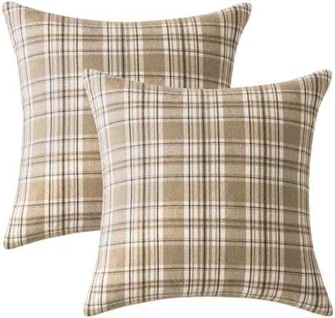 MIULEE Fall Plaid Pillow Covers Scottish Tartan 18x18 Neutral Khaki