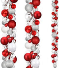2 Pcs 15 ft Christmas Ball Ornament Garland, Red, White, Silver