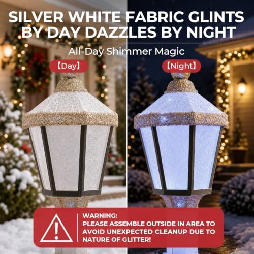 60-Inch Outdoor Christmas Decorations Outdoor Lighted Lamp Post 3D Lamppost LED Lighted Post Christmas Decoration with 128 LED Lights & Bow Holiday Decorations for Yard, Porch, Patio