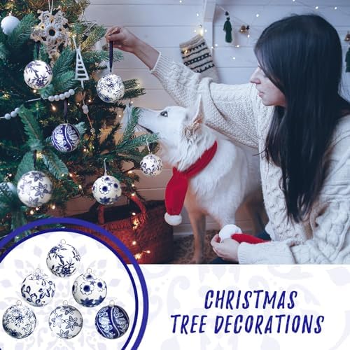 Cindeer 6 Pcs Blue and White Christmas Porcelain Balls, Stylish Style