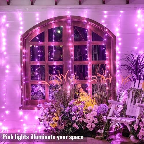 JMEXSUSS 300 LED Curtain Lights, Pink String Lights for Bedroom, 9.8x9.8 ft