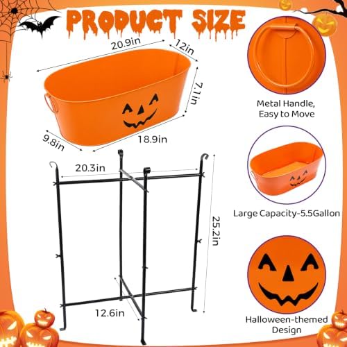 5.5 Gal Halloween Galvanized Ice Buckets with Stand,Halloween Candy Bucket