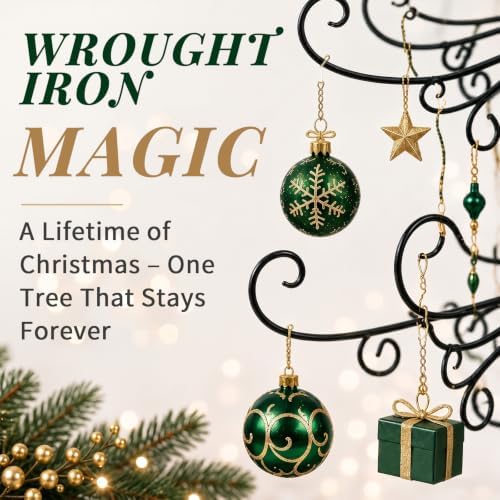 Karl Home 6 ft Wrought Iron Snowflake-Top Ornament Display Tree, Black