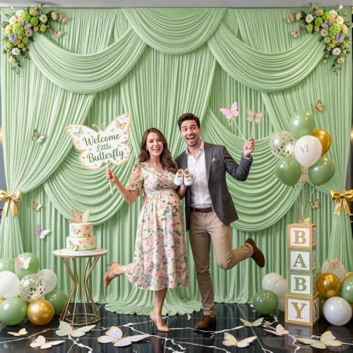 6 Panels Sage Green Backdrop Curtain for Parties Wrinkle Free Dark Green Photo Curtains Backdrop Drapes Fabric Decoration for Baby Shower Birthday Party Photography 30ft(W) x 10ft(H)